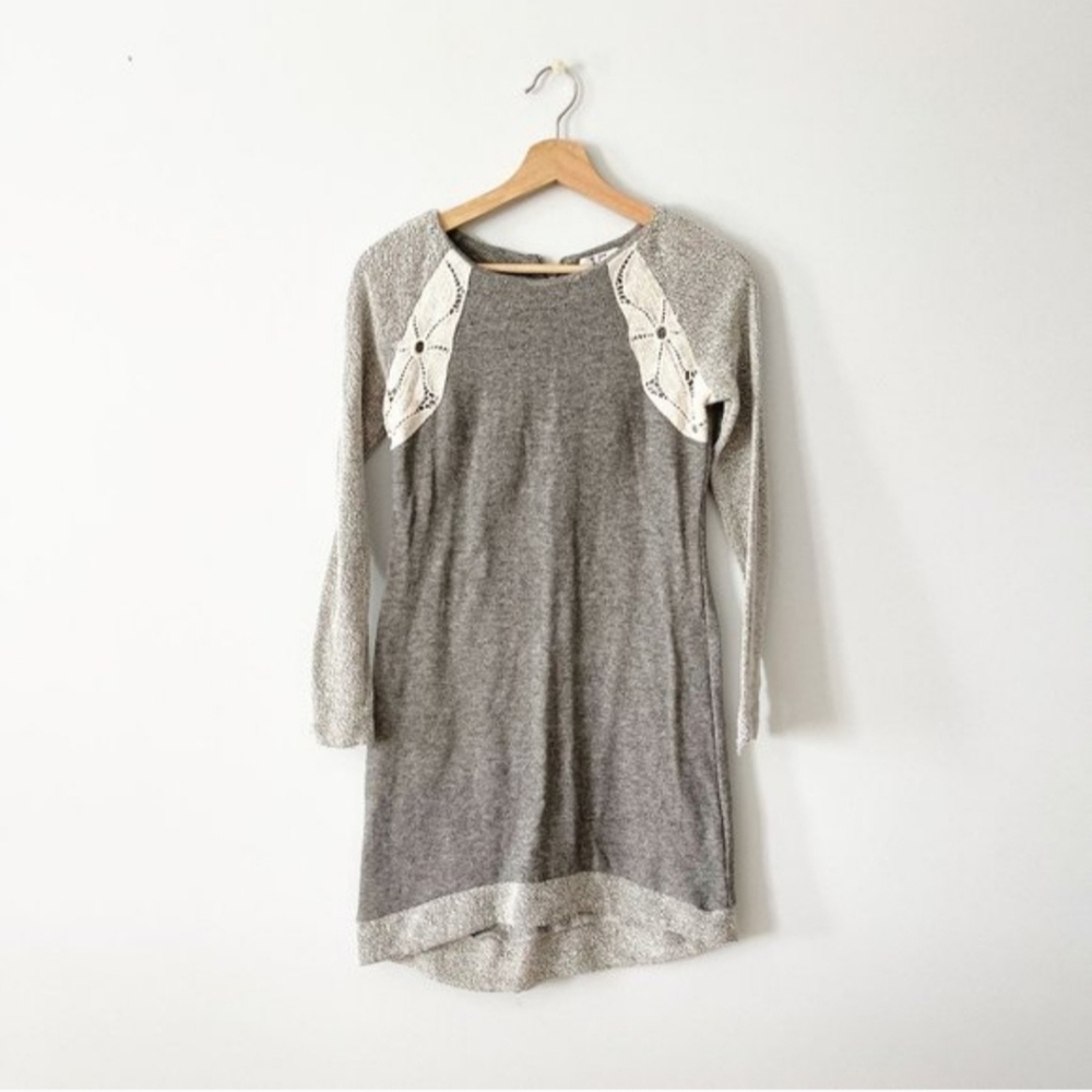 Gray Long Sleeve Dress with Patterned Accents